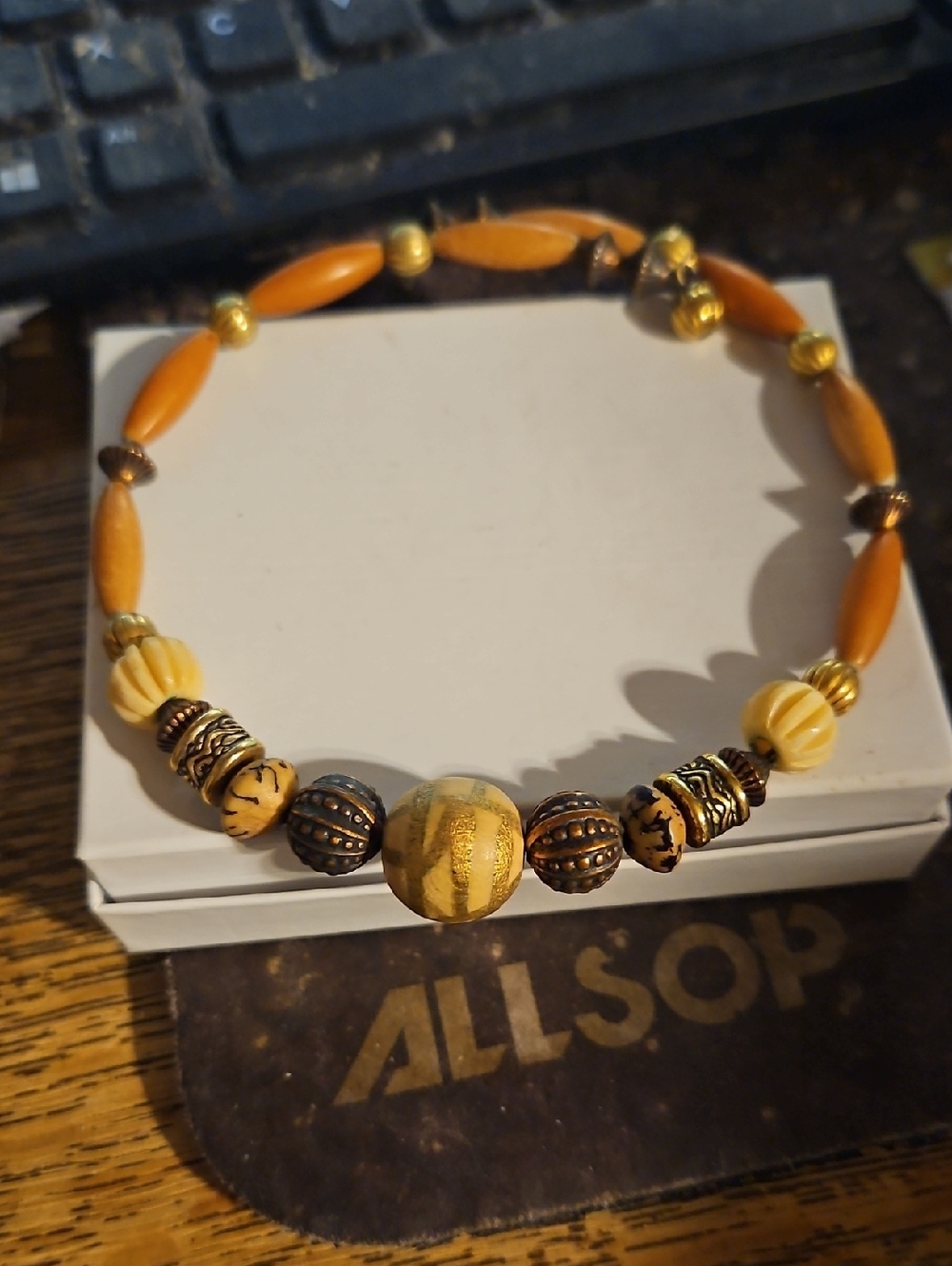Wood Bone Lucite Choker Necklace